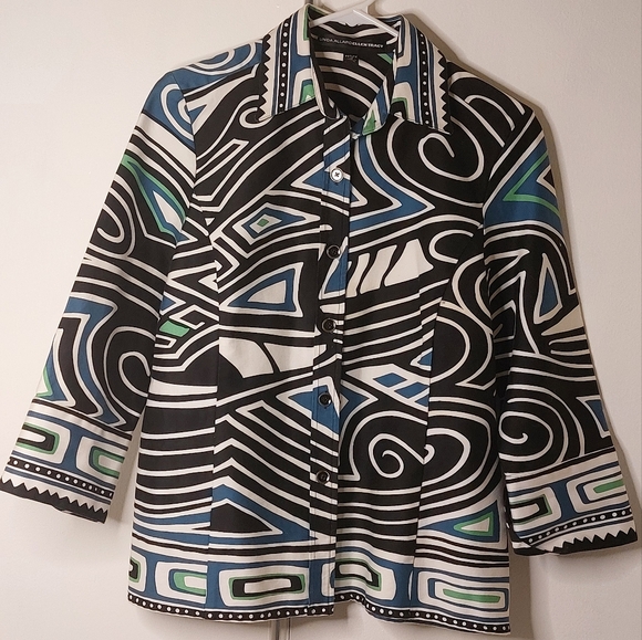 Linda Allard Ellen Tracy Bold Print Shirt/Jacket Size 10 Petite - Picture 1 of 6
